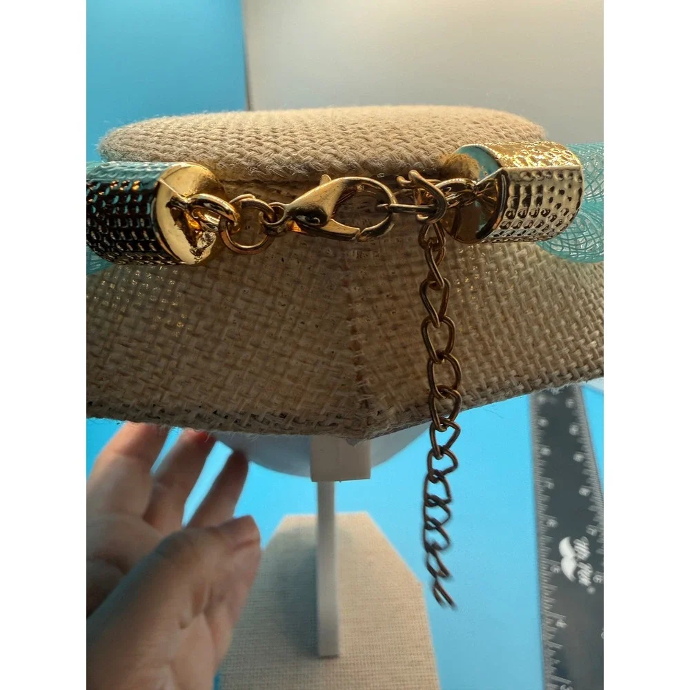 Aqua Blue Mesh‎ Crystal Knotted Bib Necklace Gold Tone Chunky Statement Collar